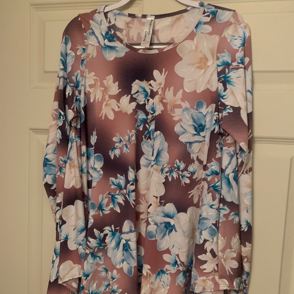 American Curvy Teal/Brown Tunic Size 1X NWOT